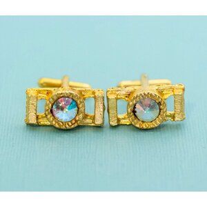 Vintage Aurora Iridescent Gold Tone Cuff Links - E2
